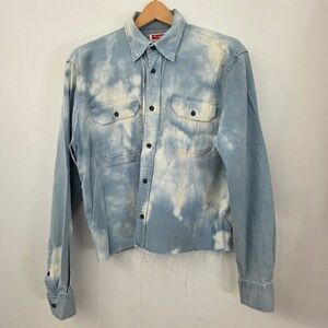 Wrangler Light Denim Bleached Tie Dye Button Down Shirt - Large